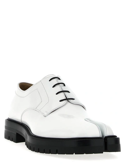 Shop Maison Margiela 'taby Country' Lace Up Shoes In White/black