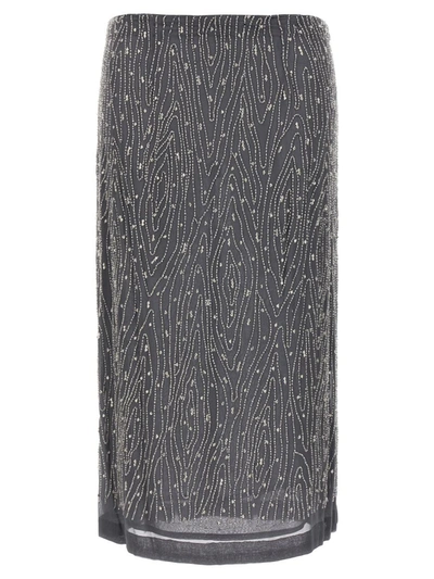 Shop P.a.r.o.s.h . Beads And Sequins Skirt In Gray