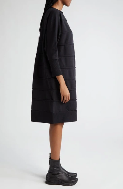 Shop Issey Miyake Icy Reverse Stitch Stripe Dolman Sleeve Sweater Dress In Black