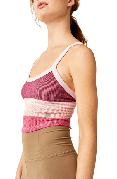 Shop Fp Movement By Free People All Clear Stripe Space Dyed Rib Crop Camisole In Magenta Minx Combo