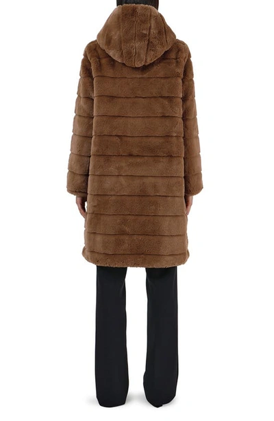 Shop Apparis Celina 3 Hooded Faux Fur Coat In Camel