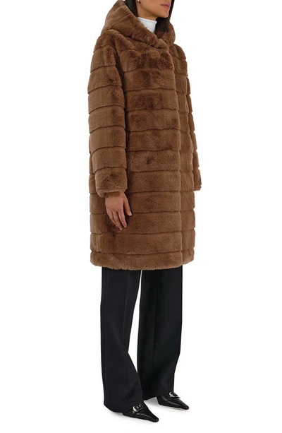 Shop Apparis Celina 3 Hooded Faux Fur Coat In Camel