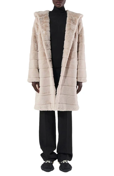 Shop Apparis Celina 3 Hooded Faux Fur Coat In Latte