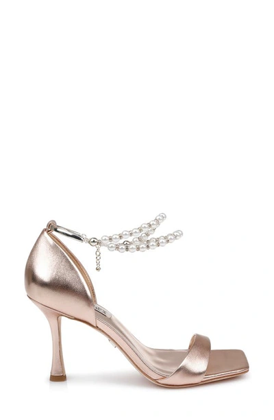 Shop Badgley Mischka Loretta Imitation Pearl Ankle Strap Sandal In Champagne