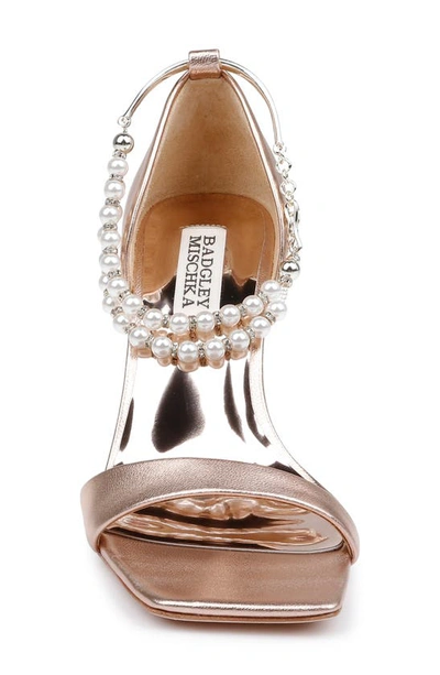 Shop Badgley Mischka Loretta Imitation Pearl Ankle Strap Sandal In Champagne