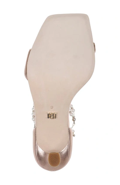 Badgley Mischka Loretta Metallic Pearly-strap Sandals In Champagne