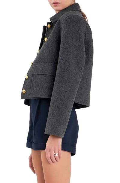 English Factory Women's Gold Button Cropped Jacket In Charcoal
