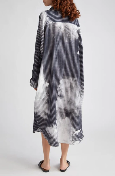 Shop R13 Stripe Bleach Spot Long Sleeve Cotton Jumbo Shirtdress In Bleached Black