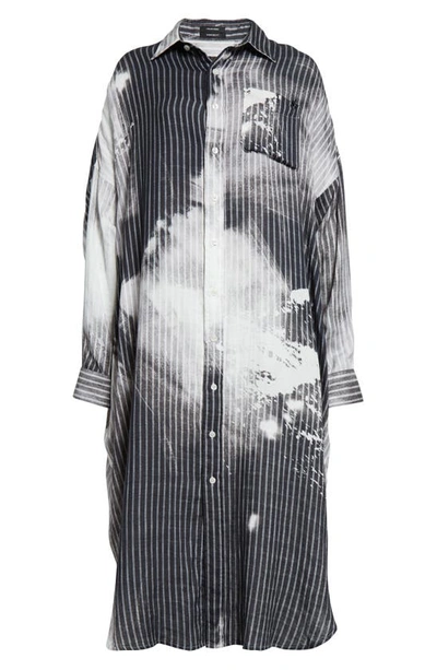 Shop R13 Stripe Bleach Spot Long Sleeve Cotton Jumbo Shirtdress In Bleached Black