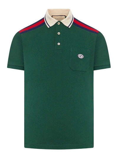 Shop Gucci Cotton Polo Shirt With Cross Gg In Green
