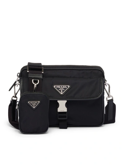 Prada Re-nylon And Saffiano Leather Shoulder Bag In Black