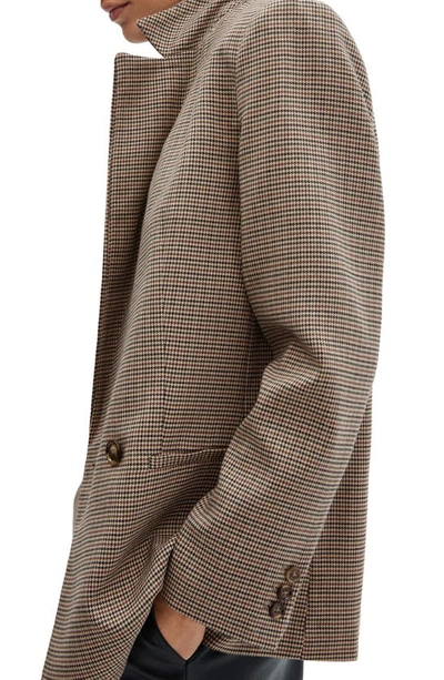 Shop Mango Houndstooth Double Breasted Blazer In Brown
