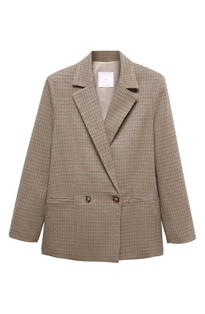 Shop Mango Houndstooth Double Breasted Blazer In Brown
