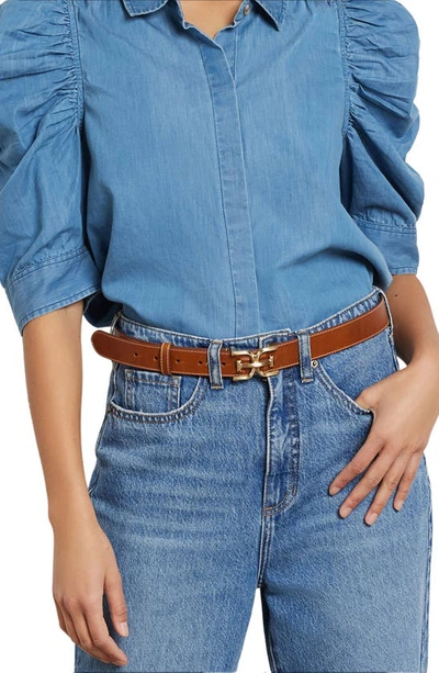 Sam Edelman Women's Slim Double-e Plaque Buckle Belt In Saddle