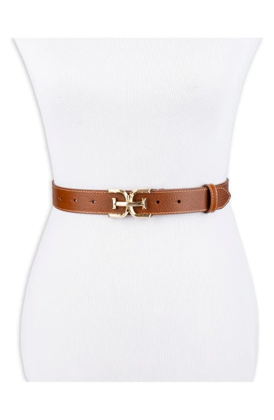 Sam Edelman Women's Slim Double-e Plaque Buckle Belt In Saddle