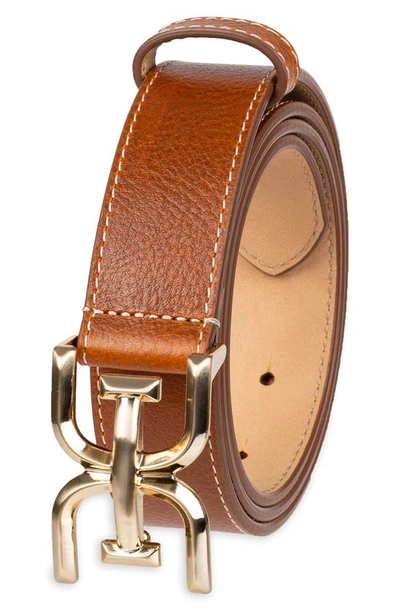 Sam Edelman Women's Slim Double-e Plaque Buckle Belt In Saddle