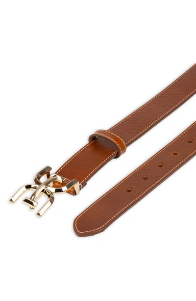 Sam Edelman Women's Slim Double-e Plaque Buckle Belt In Saddle
