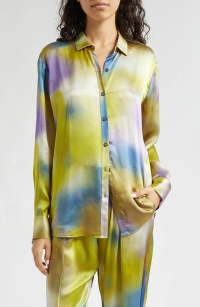 Shop Atm Anthony Thomas Melillo Watercolor Print Silk Charmeuse Button-up Shirt