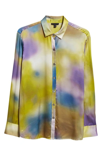Shop Atm Anthony Thomas Melillo Watercolor Print Silk Charmeuse Button-up Shirt