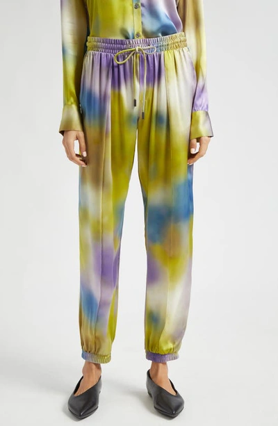 Shop Atm Anthony Thomas Melillo Watercolor Print Silk Charmeuse Joggers