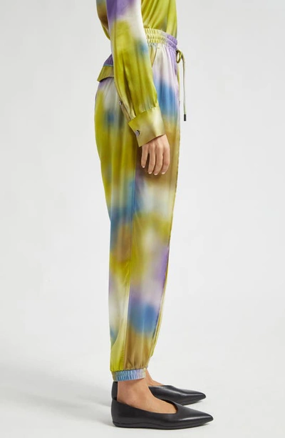 Shop Atm Anthony Thomas Melillo Watercolor Print Silk Charmeuse Joggers