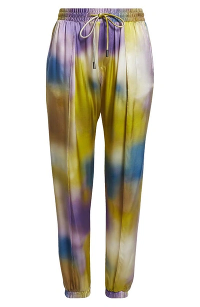 Shop Atm Anthony Thomas Melillo Watercolor Print Silk Charmeuse Joggers