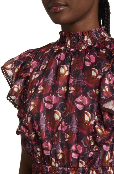 Shop Lost + Wander Love Story Floral Print Cap Sleeve Dress In Black-wine-multi