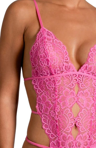 Shop In Bloom By Jonquil Love Story Strappy Lace Teddy In Hot Pink