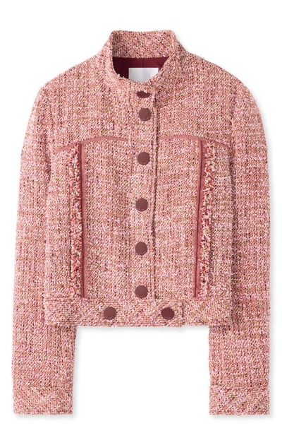 Shop St John Boxy Tweed Crop Jacket In Petal Pink/ Cranberry Multi