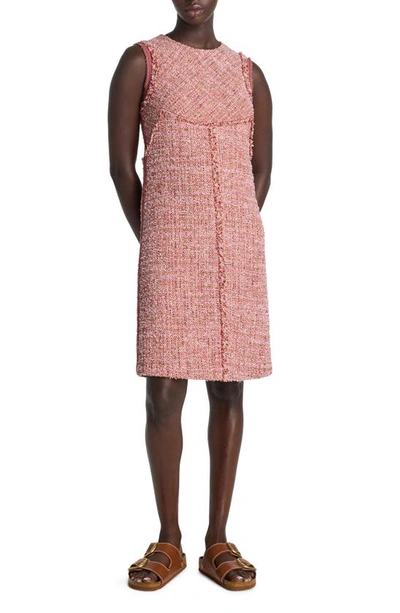 St John Georgette-trim Eyelash Fringe Tweed Sleeveless Dress In Petal Pink/ Cranberry Multi