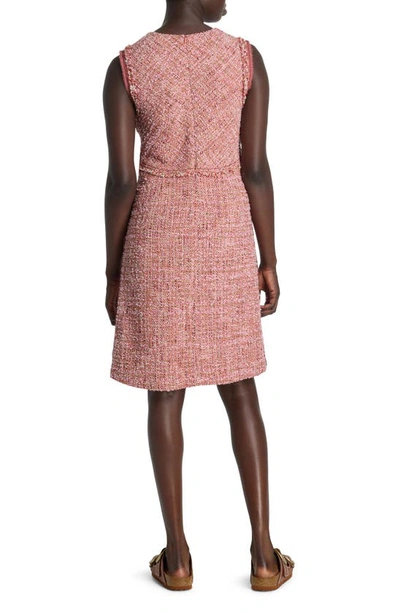 St John Georgette-trim Eyelash Fringe Tweed Sleeveless Dress In Petal Pink/ Cranberry Multi