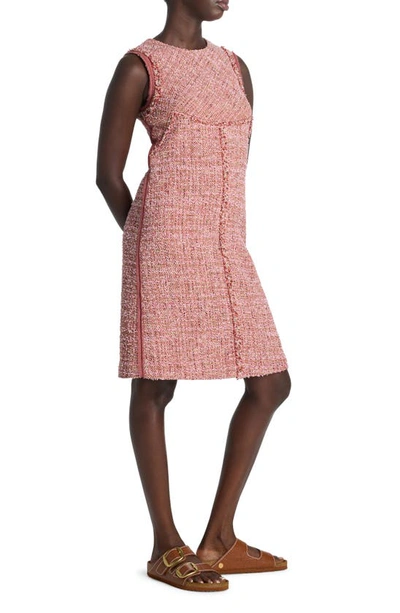 St John Georgette-trim Eyelash Fringe Tweed Sleeveless Dress In Petal Pink/ Cranberry Multi