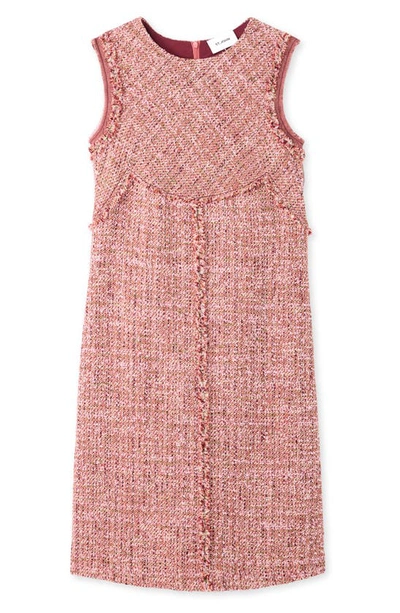 St John Georgette-trim Eyelash Fringe Tweed Sleeveless Dress In Petal Pink/ Cranberry Multi