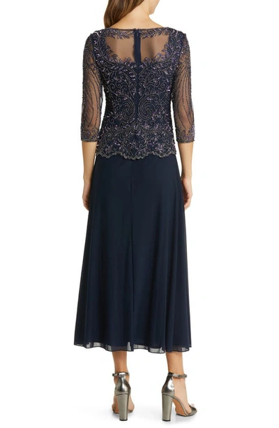 Pisarro Nights Pisaro Nights Beaded Mesh Mock Two-piece Gown In Navy 410