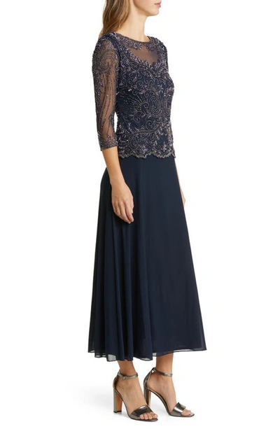 Pisarro Nights Pisaro Nights Beaded Mesh Mock Two-piece Gown In Navy 410