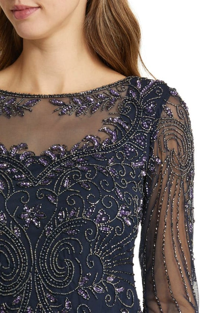 Pisarro Nights Pisaro Nights Beaded Mesh Mock Two-piece Gown In Navy 410