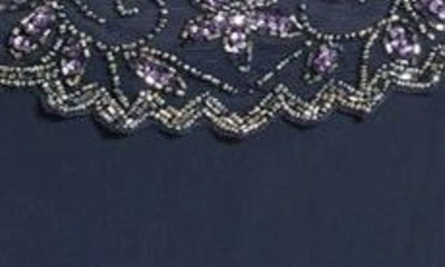 Pisarro Nights Pisaro Nights Beaded Mesh Mock Two-piece Gown In Navy 410
