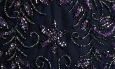 Pisarro Nights Beaded Mesh Mock Two-piece Gown In Navy 410