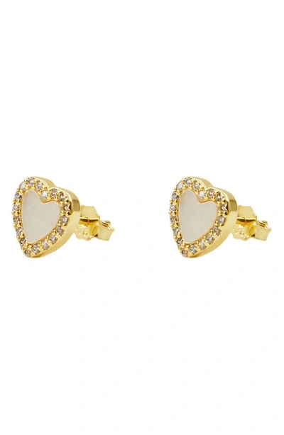 Shop Argento Vivo Sterling Silver Pavé Mother-of-pearl Heart Stud Earrings In Gold