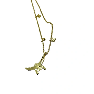 Shop Mcm Women's Gold 3d Logo Laurel Charm Pendant Necklace