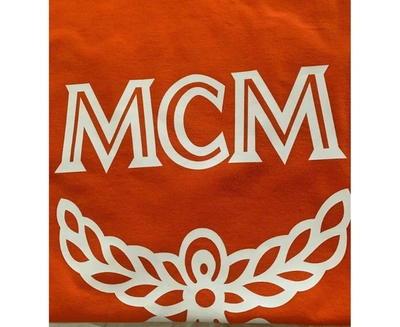 Shop Mcm Women's Orange Cotton Short Sleeve Logo Print T-shirt (small)