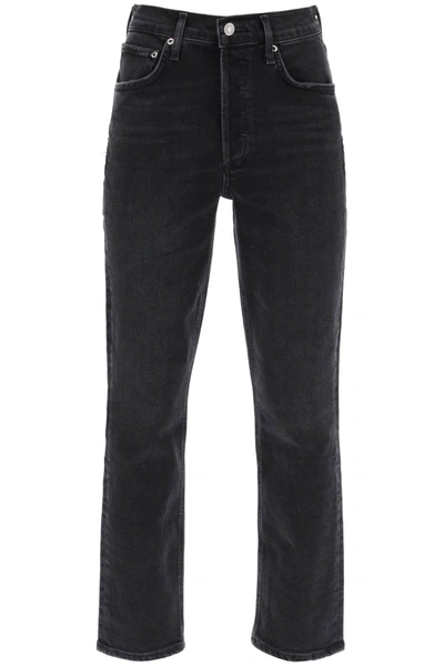 Shop Agolde Riley High-waisted Jeans In Black