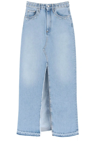 Shop Alessandra Rich Long Denim Skirt With Studs In Light Blue