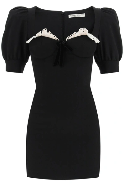 Shop Alessandra Rich Mini Dress With Lace In Black