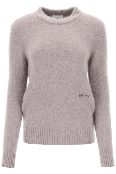 Shop Ganni Brushed Alpaca And Wool Sweater In Grey