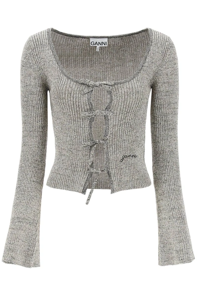 Shop Ganni Lurex Knit Cardigan In Mixed Colours