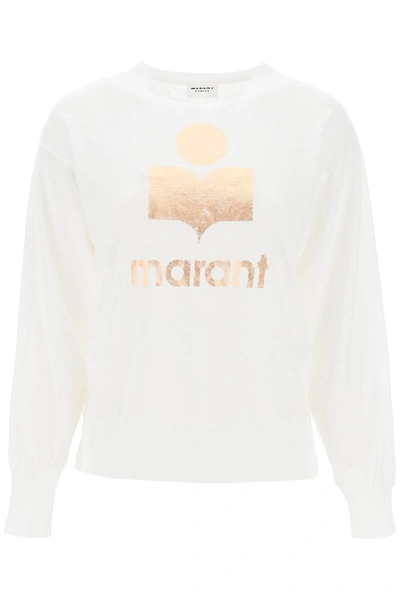 Shop Marant Etoile Isabel  Klowia T-shirt With Metallic Logo Print In White