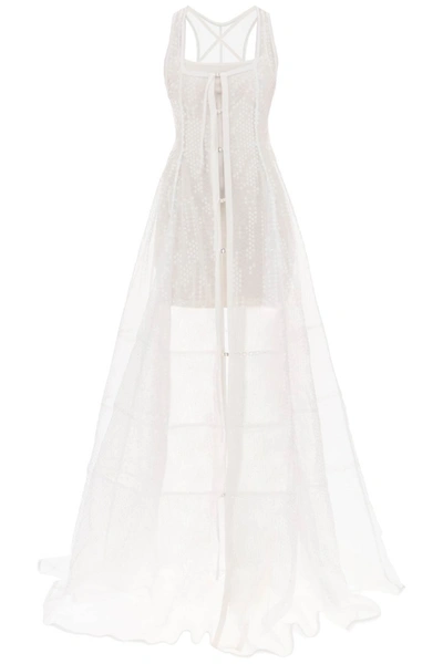 Shop Jacquemus La Robe Dentelle Maxi Sequined Dress In White