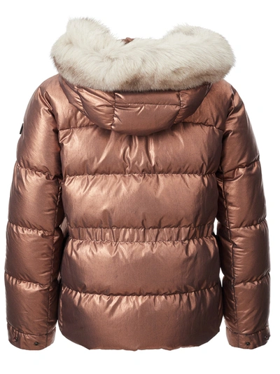 Shop Peuterey Elegant Bronze Quilted Jacket With Fox Fur Women's Collar In Brown