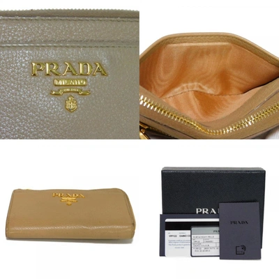Shop Prada Saffiano Beige Leather Wallet  ()